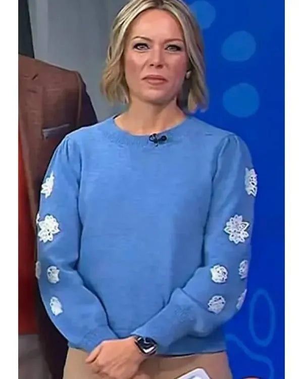 The Today Show Dylan Dreyer Blue Floral Embroidered Sleeve Sweater