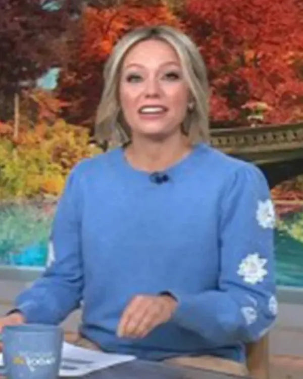 The Today Show Dylan Dreyer Blue Floral Embroidered Sleeve Sweater
