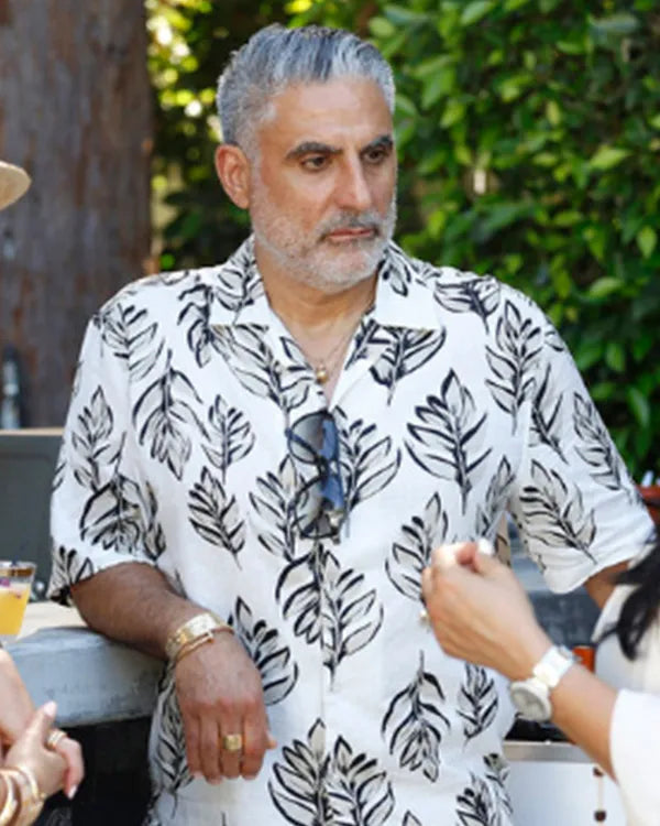 The Valley Persian Style Reza Farahan White Leaf Print Shirt