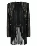 The Voice Reba McEntire Black Fringed Leather Jacket WorthVee