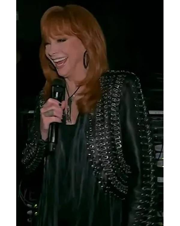 The Voice Reba McEntire Black Fringed Leather Jacket WorthVee
