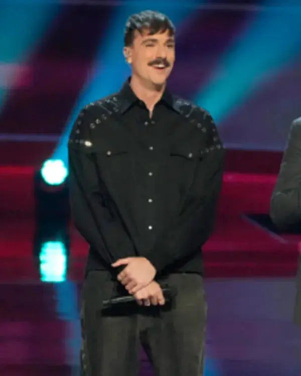 The Voice S28 Peyton Kyle Eye-let Studded Denim Shirt WorthVee