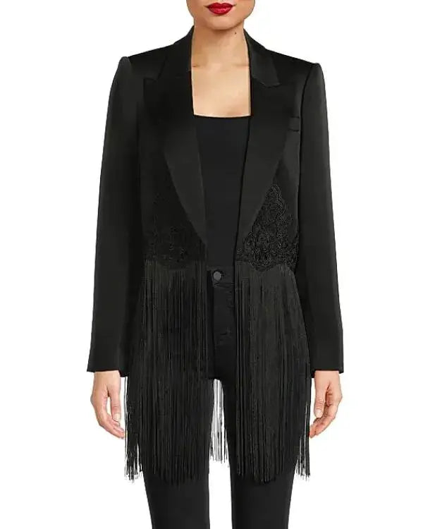 The Voice S28 Reba McEntire Black Fringe Blazer WorthVee