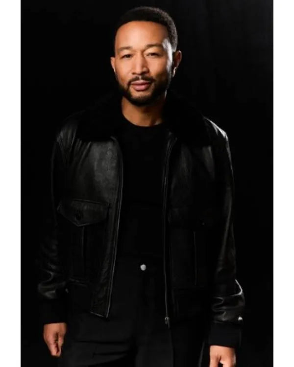 The Voice S29 Promo John Legend Leather Jacket with Fur Collar