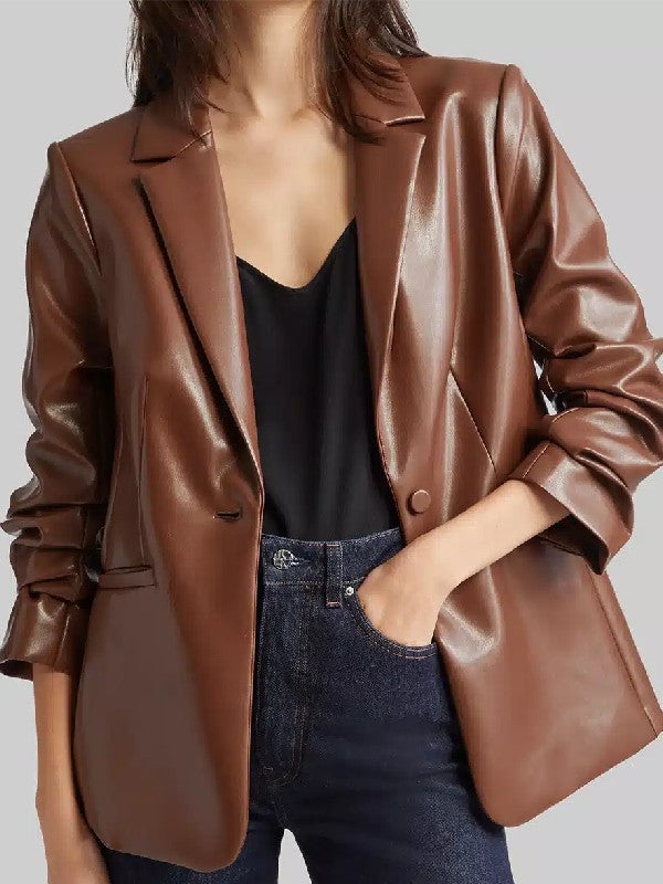 The Young and the Restless Sharon Newman Brown Leather Blazer WorthVee