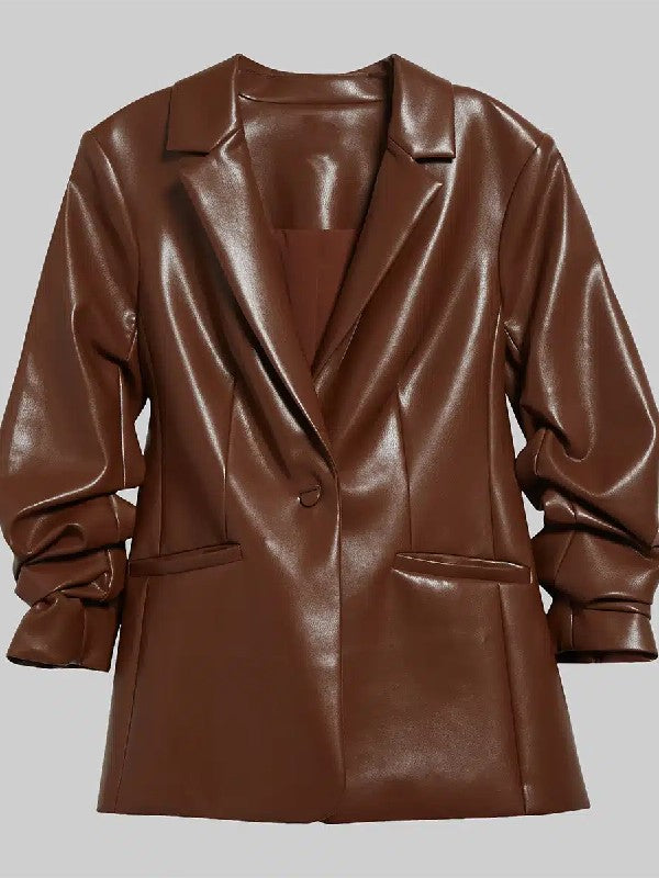 The Young and the Restless Sharon Newman Brown Leather Blazer WorthVee