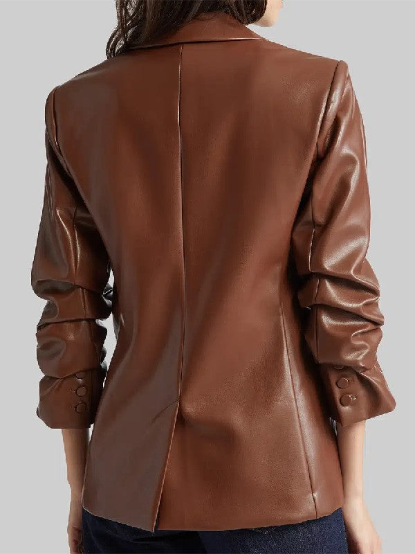 The Young and the Restless Sharon Newman Brown Leather Blazer WorthVee