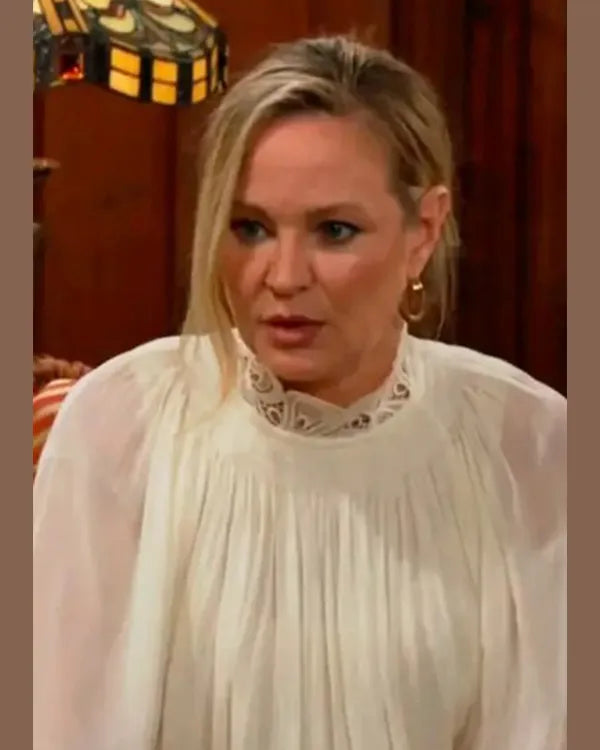 The Young and the Restless Sharon Newman White Lace-Neck Blouse