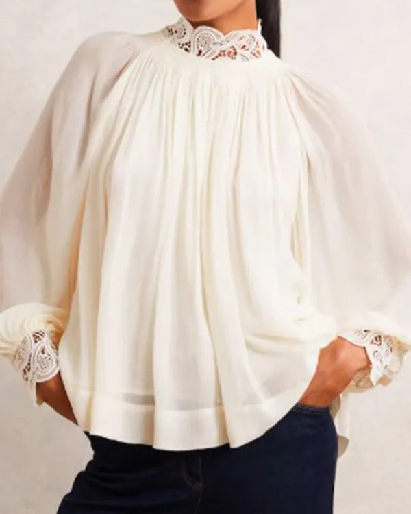 The Young and the Restless Sharon Newman White Lace-Neck Blouse