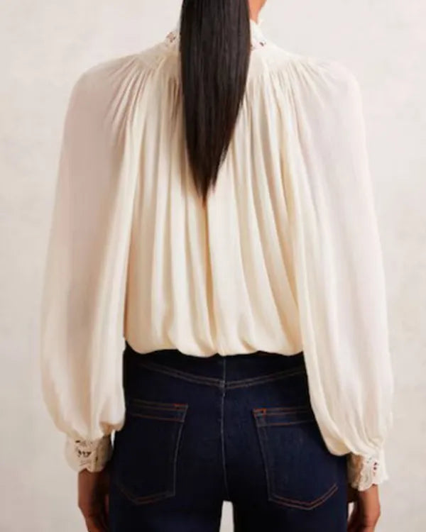 The Young and the Restless Sharon Newman White Lace-Neck Blouse