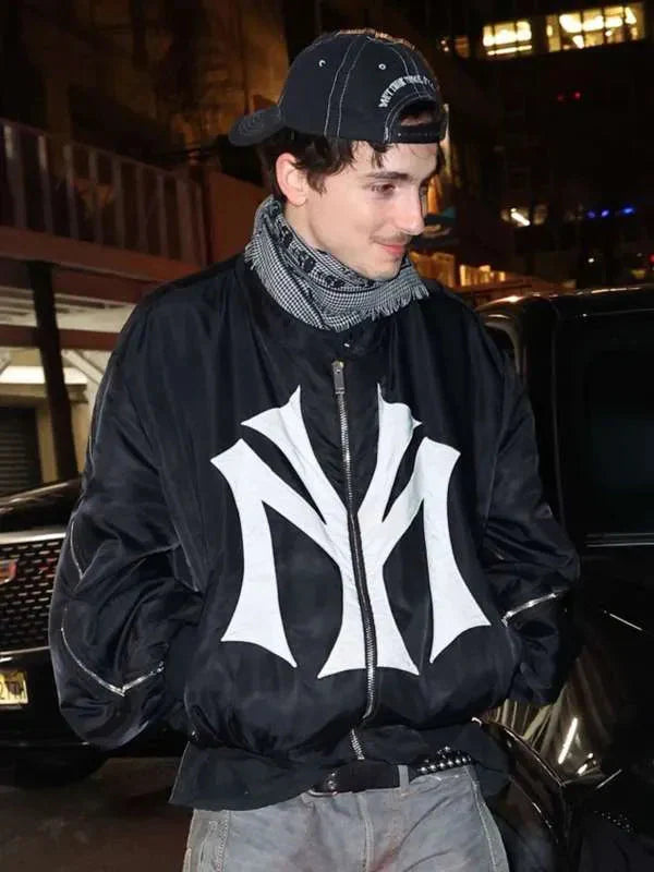 Timothée Chalamet SNL Afterparty New York City Bomber Jacket Clanton Jacket