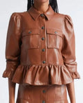 Today Nyakio Grieco Brown Leather Peplume Jacket
