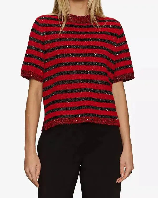 Today Emilie Ikeda Red and Black Striped Sweater WorthVee
