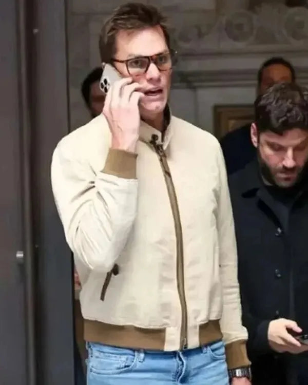 Tom Brady Super Bowl 2026 Beige Bomber Jacket