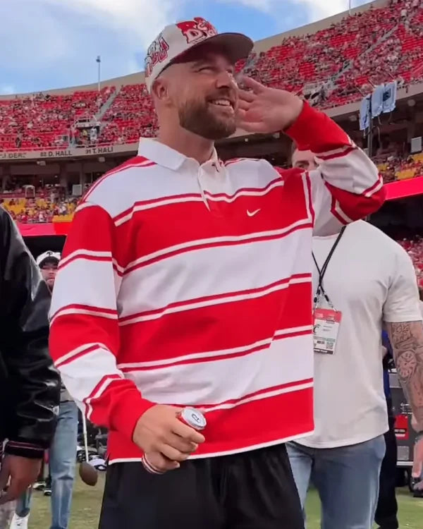Travis Kelce Cincinnati vs Nebraska Game Striped Rugby Shirt WorthVee
