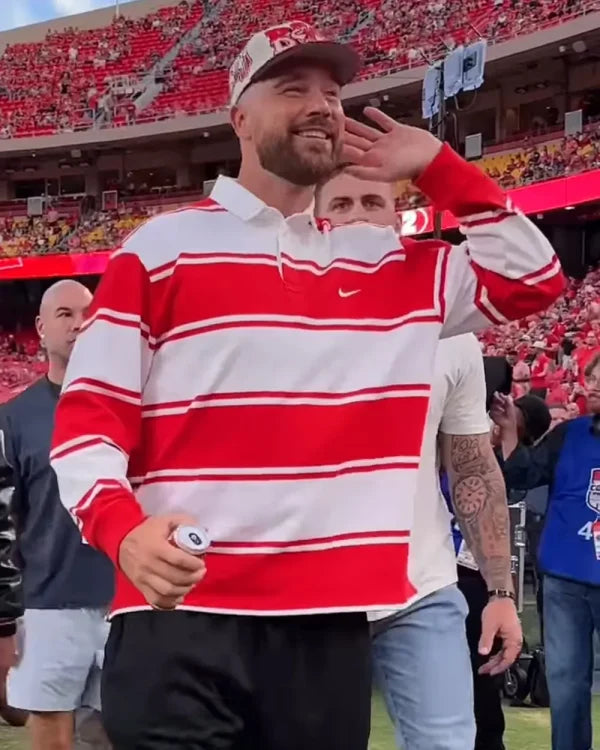 Travis Kelce Cincinnati vs Nebraska Game Striped Rugby Shirt WorthVee