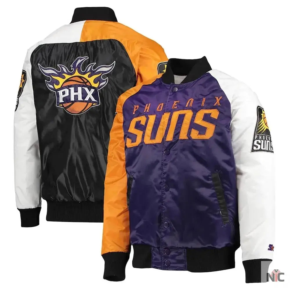 Tricolor Remix Phoenix Suns Purple Orange and White Jacket Clanton Jacket