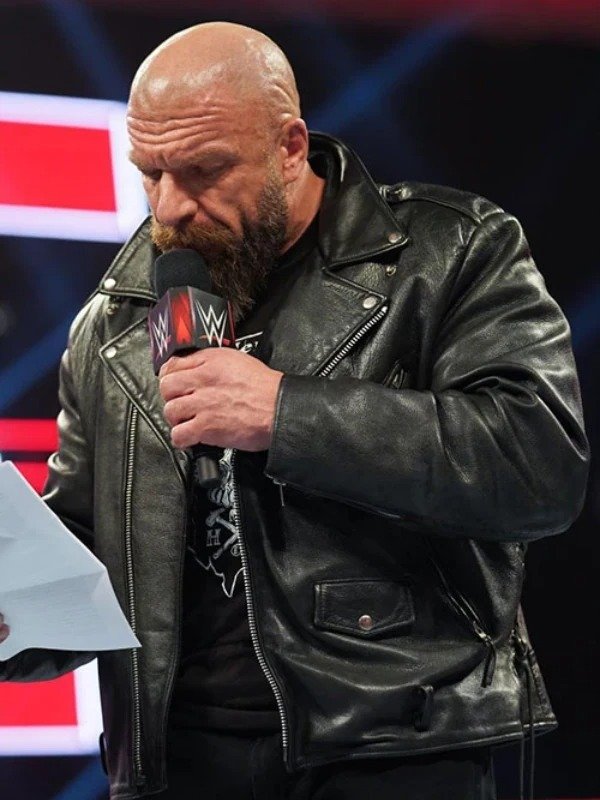 Triple H WWE Raw 2022 Black Leather Jacket WorthVee