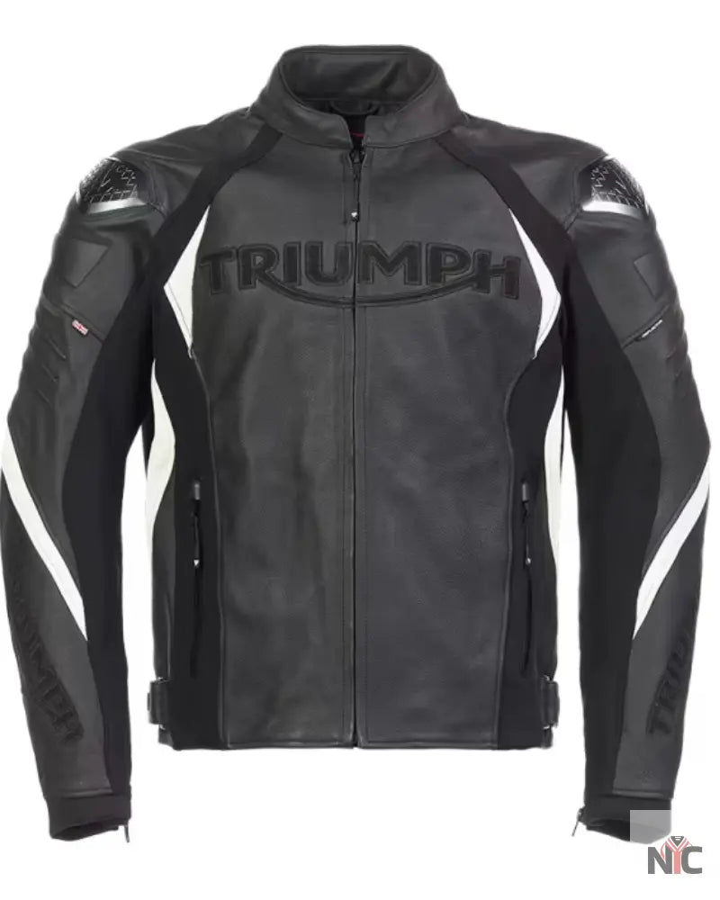 Triumph Triple Black Leather Motorcycle Jacket Clanton Jacket