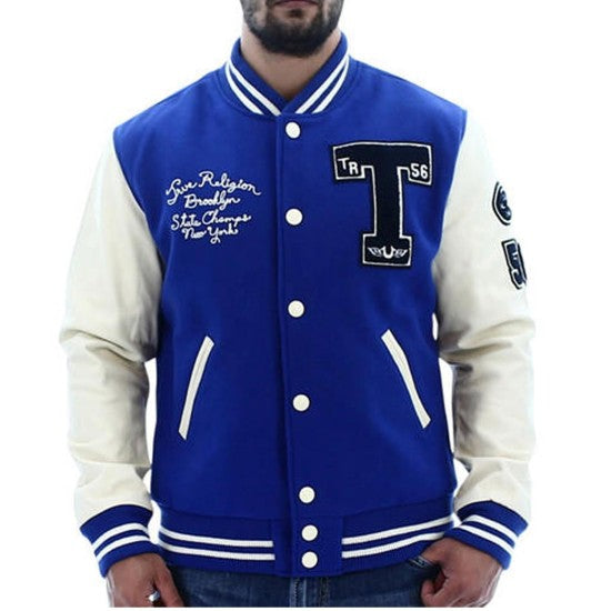 True Religion Blue Varsity Letterman Jacket Clanton Jacket