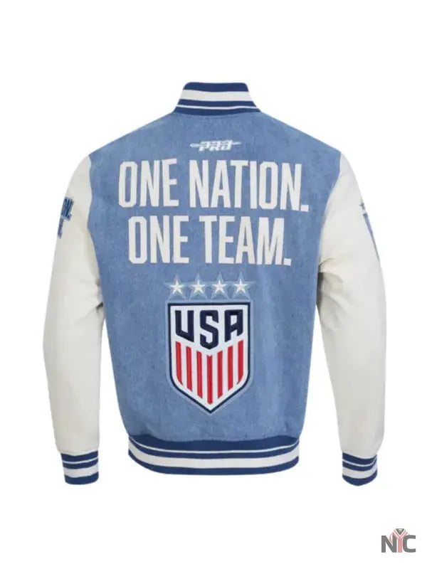 US Soccer 2025 Blue Denim Varsity Jacket Clanton Jacket
