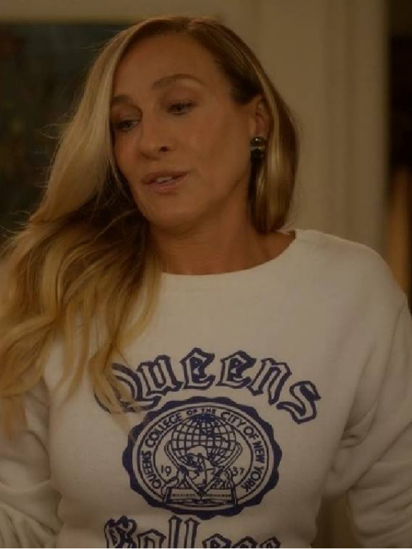 Sarah Jessica Parker Crewneck Queens College Sweatshirt Clanton Jacket