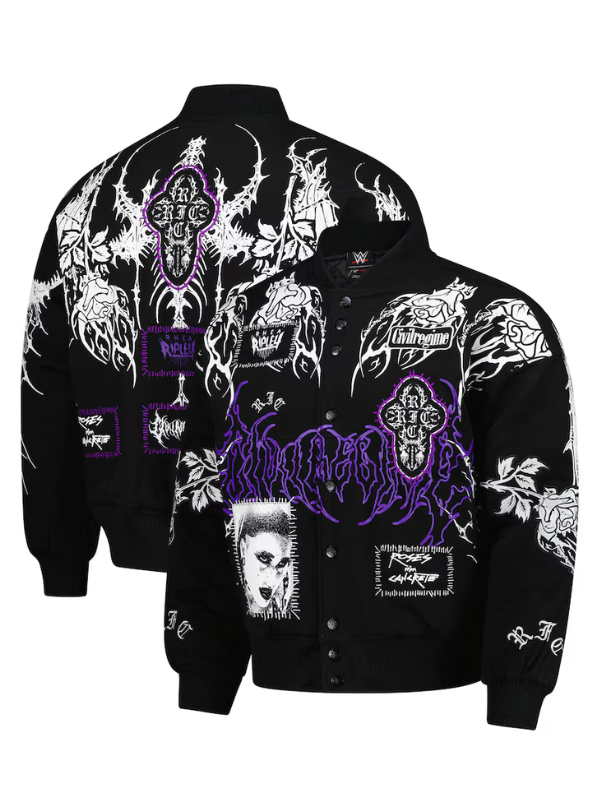 Women's WWE Authentic X Civil Regime Black Rhea Ripley Full-Snap Jacket USA Jackets
