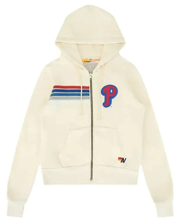 Philadelphia Phillies Aviator Nation x MLB Cream Five Stripe Hoodie WorthVee