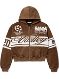 Vale Forever Brown Cursive Zip Up Hoodie WorthVee