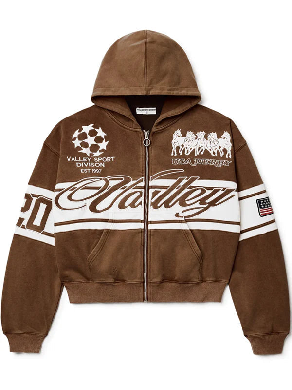 Vale Forever Brown Cursive Zip Up Hoodie WorthVee