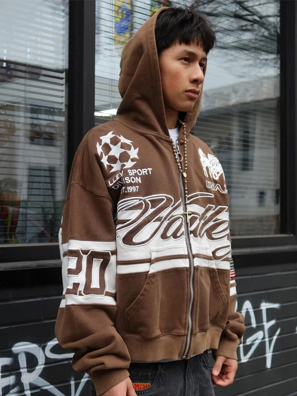 Vale Forever Brown Cursive Zip Up Hoodie WorthVee