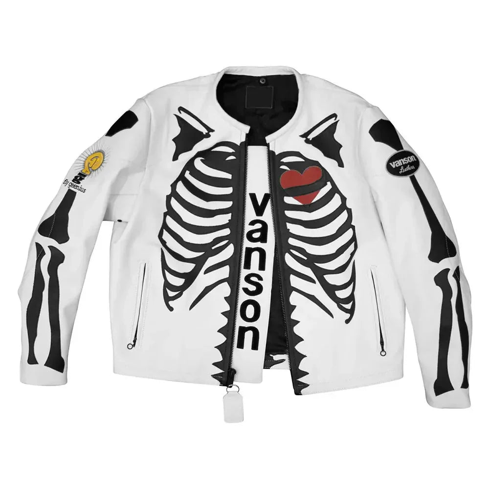 Vanson Skeleton White Leather Jacket Clanton Jacket