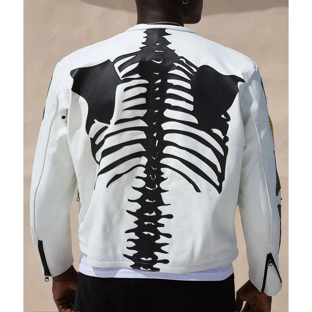 Vanson Skeleton White Leather Jacket Clanton Jacket