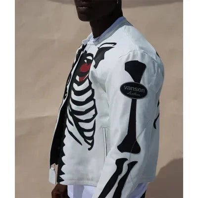 Vanson Skeleton White Leather Jacket Clanton Jacket