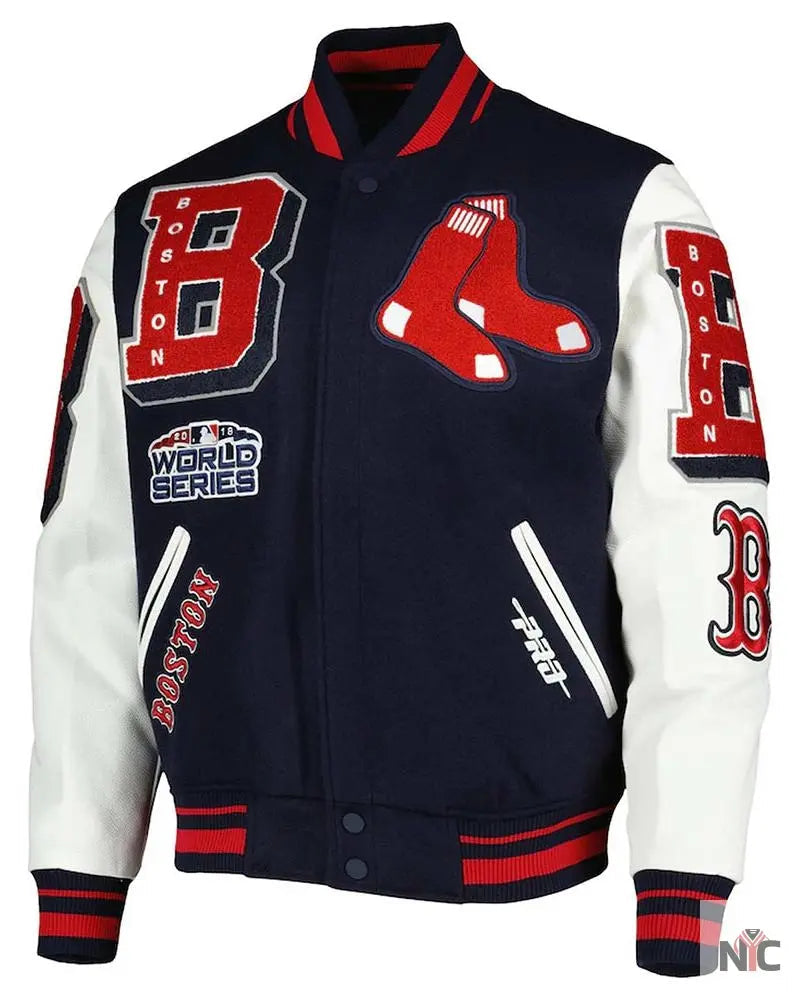Varsity Boston Red Sox Mash Up Navy Blue and White Jacket Clanton Jacket