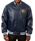 Varsity Indiana Pacers Navy Blue Leather Jacket WorthVee