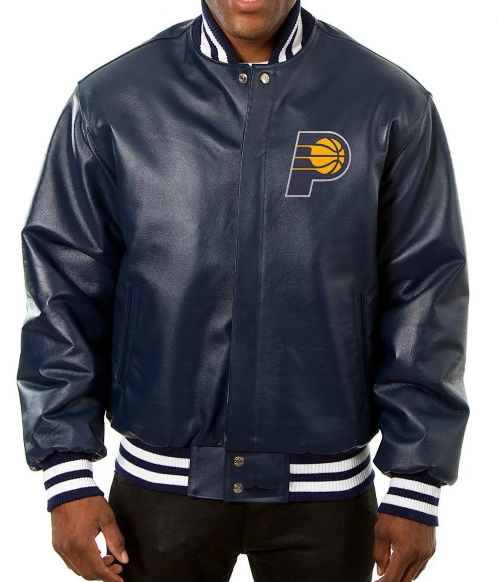 Varsity Indiana Pacers Navy Blue Leather Jacket WorthVee