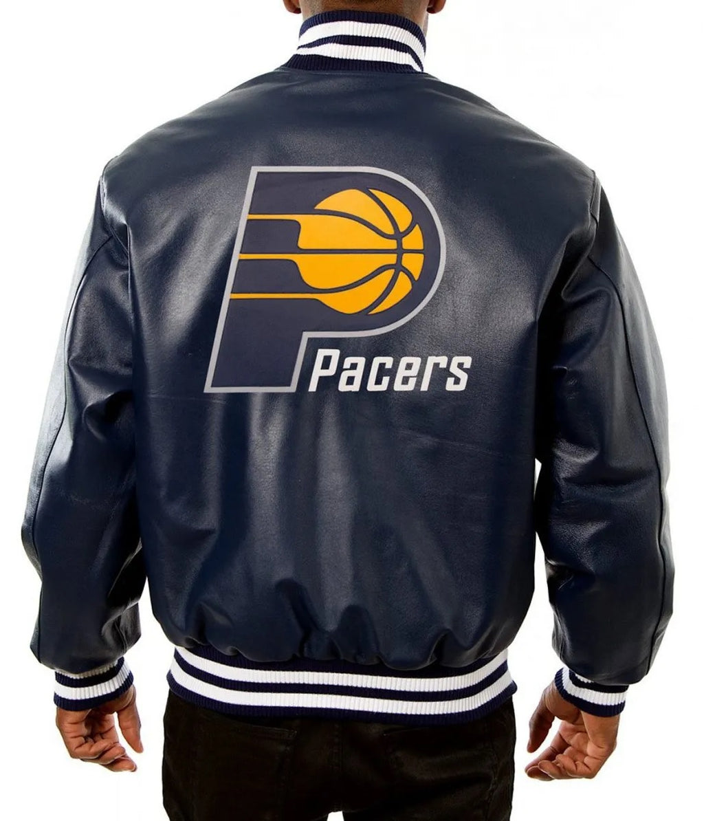 Varsity Indiana Pacers Navy Blue Leather Jacket WorthVee
