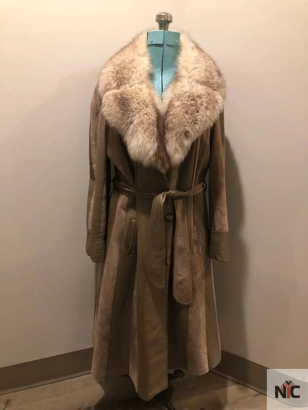 Vintage 70s Tannery Row Suede and Leather Belted Jacket with Fur Collar Clanton Jacket