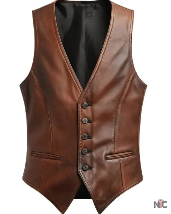 Vintage Men Brown Leather Vest Clanton Jacket