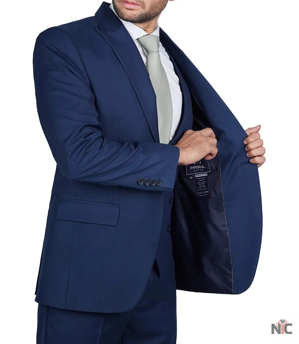 Vollmer Men's Blue Peak Lapel Three Piece Suit Clanton Jacket