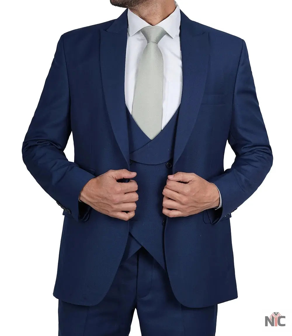 Vollmer Men's Blue Peak Lapel Three Piece Suit Clanton Jacket
