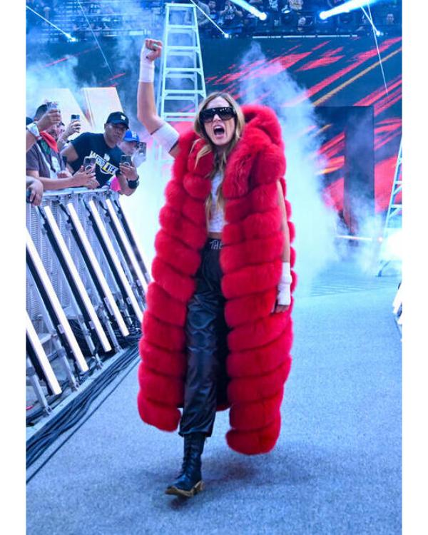 WWE Pay-Per-View 2025 Rebecca Quin Red Fur Vest