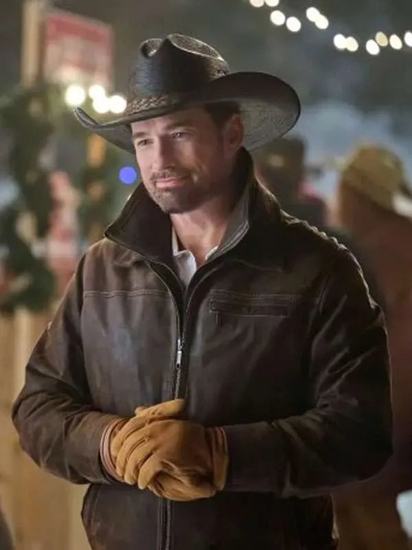 Warren Christie A Royal Montana Christmas Brown Leather Jacket
