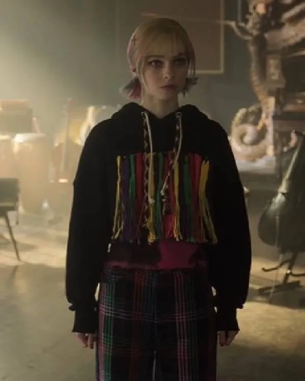 Wednesday Emma Myers Embroidered Cropped Hoodie