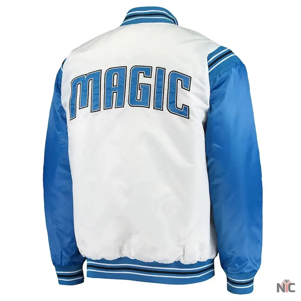 White and Blue Orlando Magic Renegade Varsity Satin Jacket Clanton Jacket