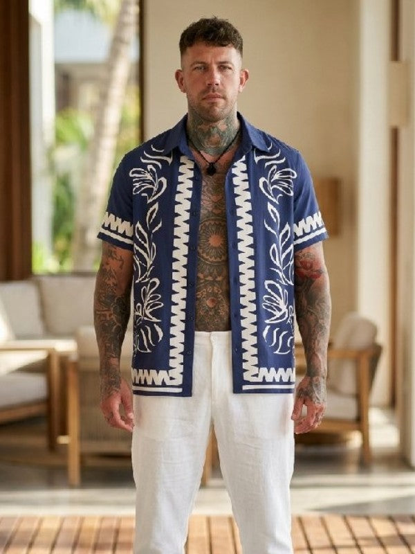 Perfect Match S4 Dave Hand Blue/White Floral Print Shirt WorthVee