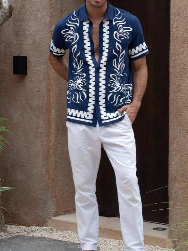 Perfect Match S4 Dave Hand Blue/White Floral Print Shirt WorthVee