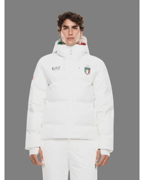 Winter Olympics 2026 Team Italy EA7 White Puffer Jacket