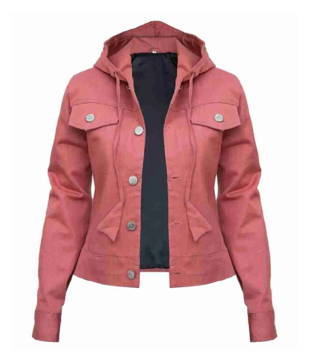 Women Pink Hooded Jacket